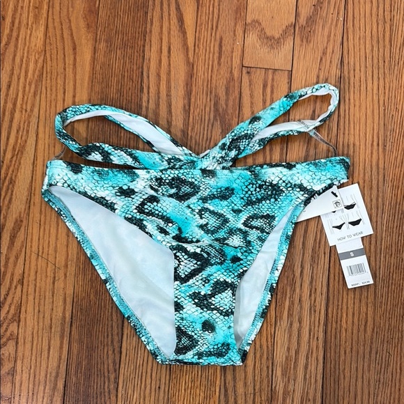 Sundazed Riley Snake-Print Stappy Bikini Bottoms Black Size Small NWT - Picture 2 of 9